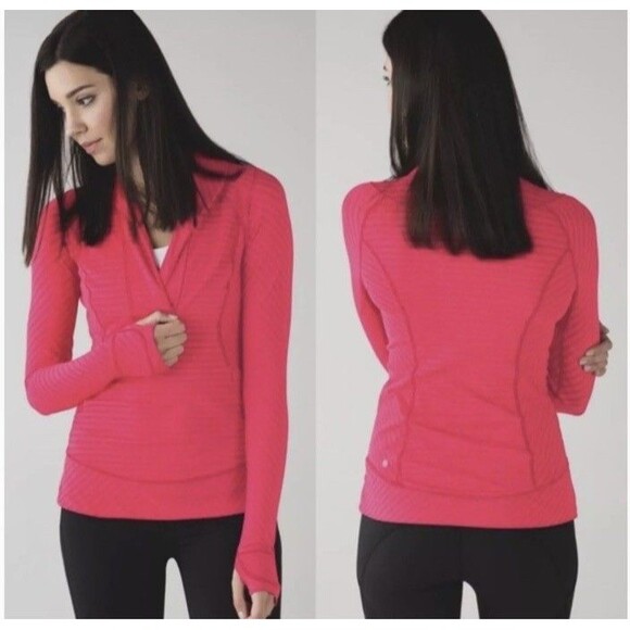 Lululemon Athletica Think Fast Half Zip PulloverSize 8 red Active Striped Gym - Picture 1 of 15